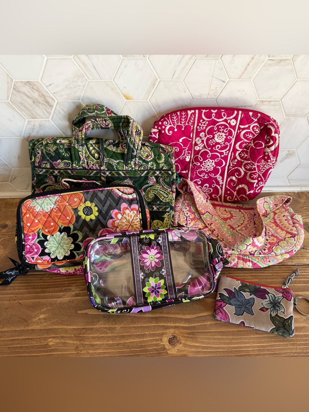 Vera Bradley Floral Cosmetic & Travel Bag Set - Pink, Green, Multi